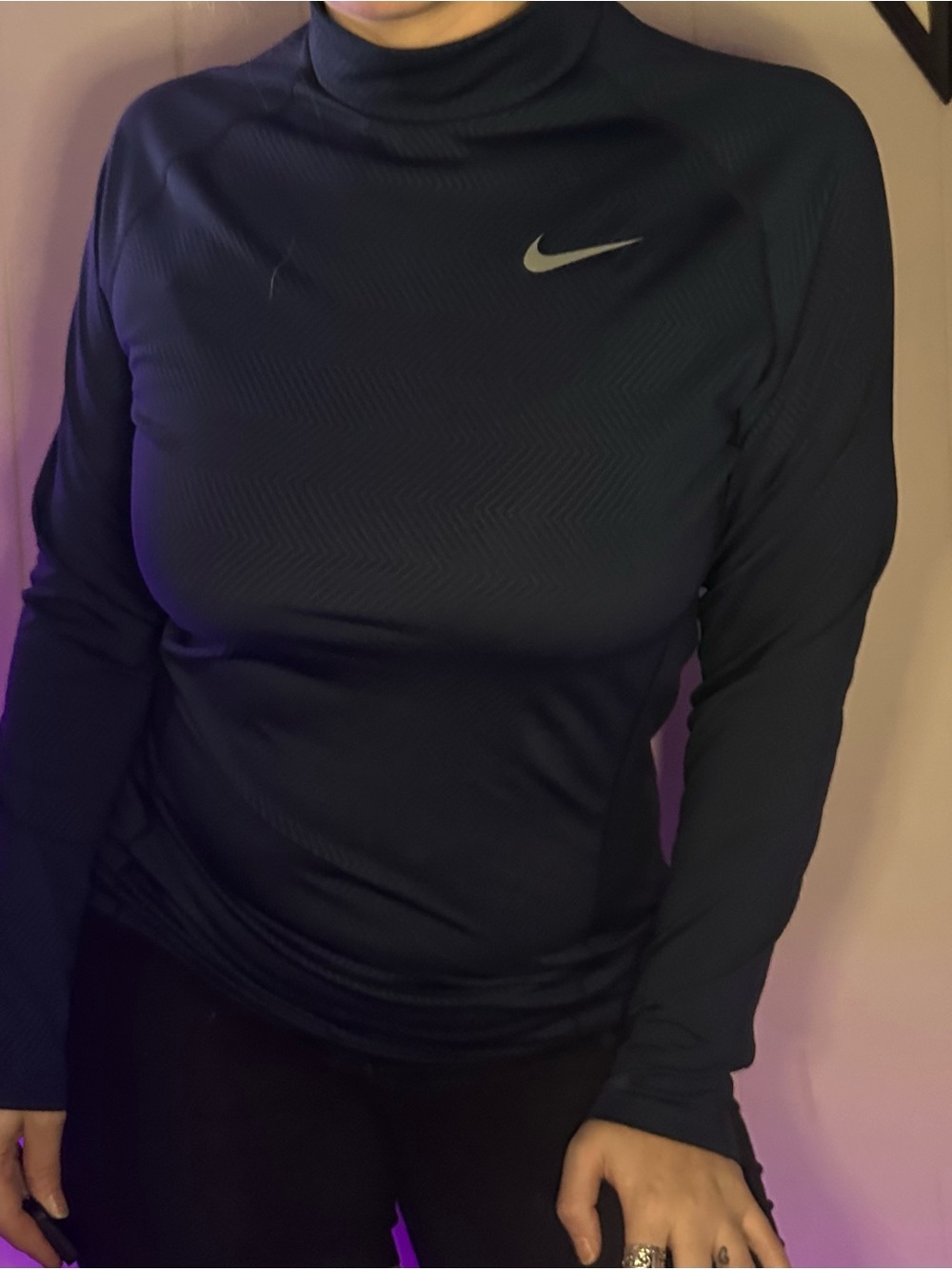 Y2K Nike Dri-Fit Navy Blue Geometric Stripe Muscle Top Long Sleeve Thermal Gorp